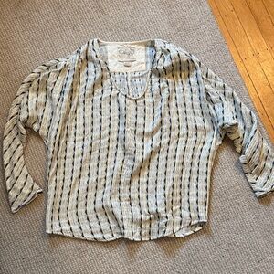 Ace & Jig Black and Metallic Gold/Silver and White Striped 3/4 Sleeve Blouse